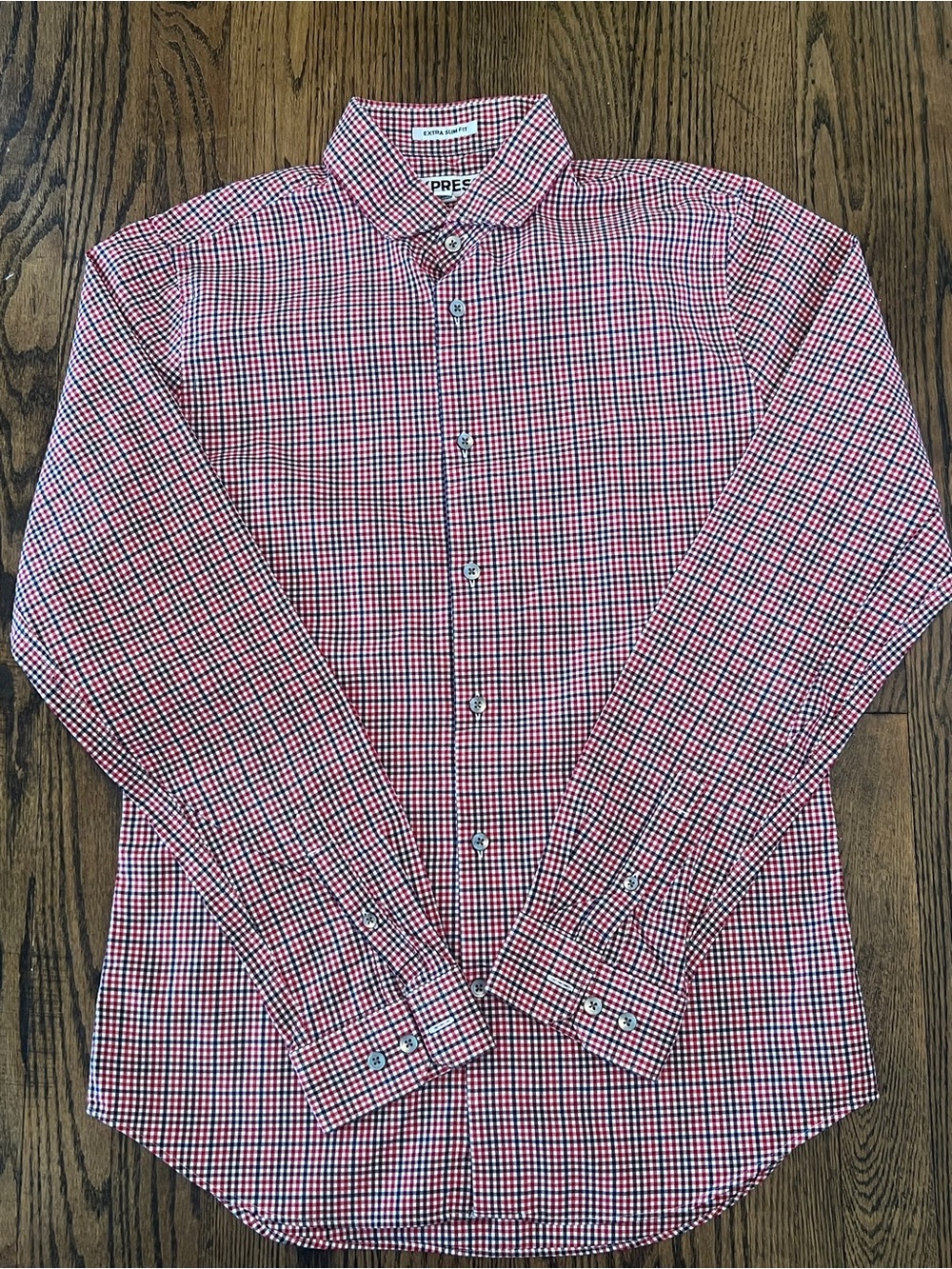Express Red and Blue Checked Dress Shirt